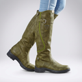 Green orthopaedic adjustable buckle ankle boots, front view