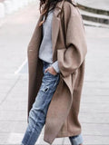Khaki oversized wide sleeve single breasted long coat, front view
