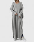Grey oversized V neck maxi jumper dress, front view