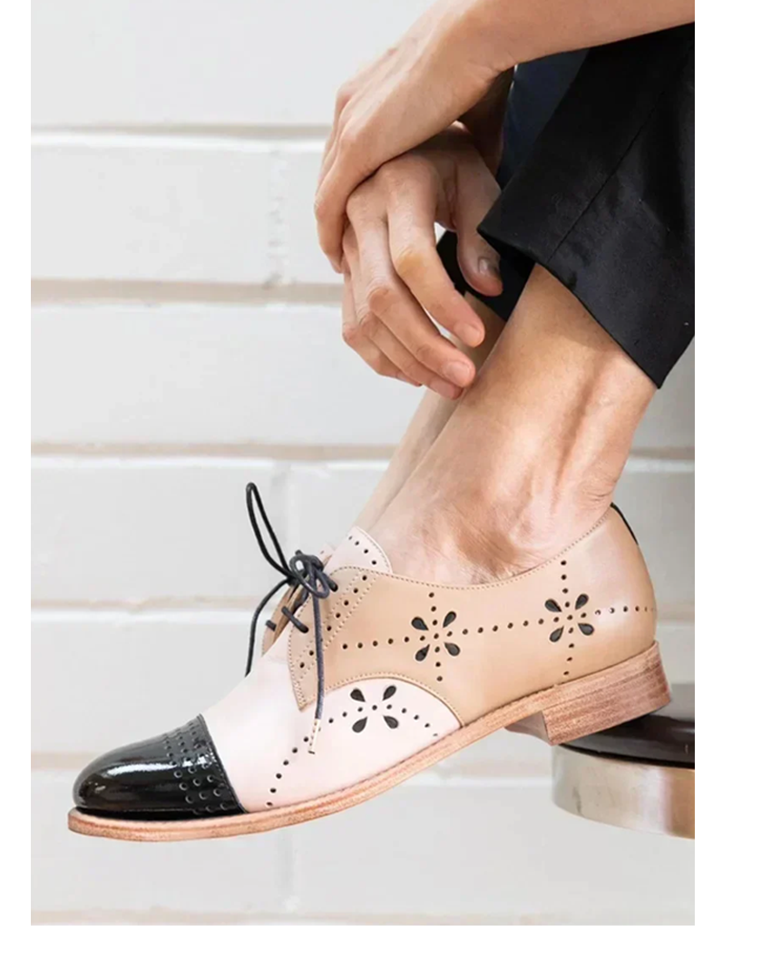 Khaki Mary Jane Wingtip Oxfords, front view