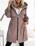 Brown waterproof windbreaker coat, front view