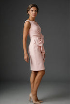 Women's bow waist cocktail dress in pink – fitted pencil silhouette side view