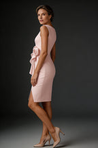 Women's bow waist cocktail dress in pink – back view