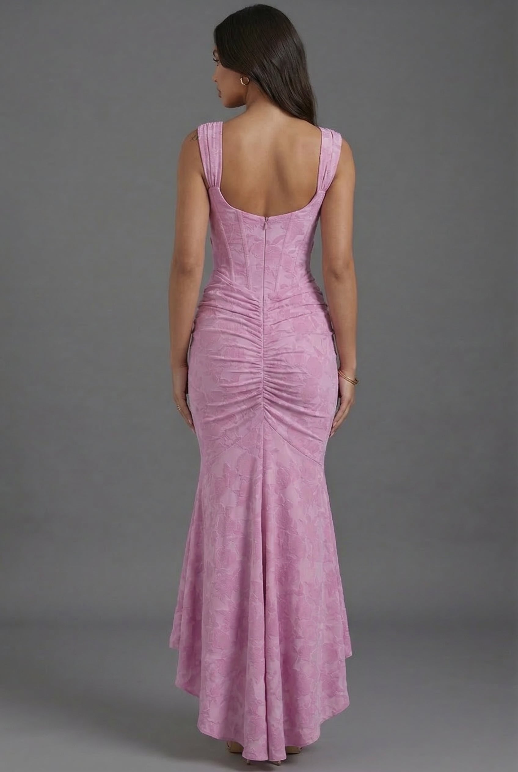 Floral Wedding Guest Corset Ruched Fishtail Maxi Dress