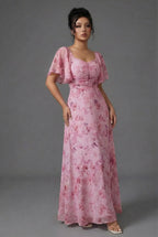 Women's flutter sleeve maxi dress sweetheart neckline detail