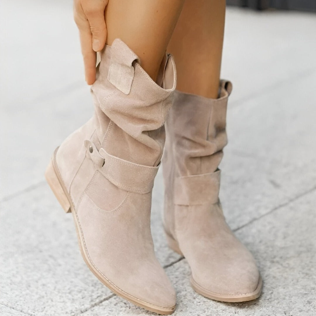 Beige Faux Suede Boots