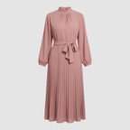 Women's long pleated dress with belt, second colour side view