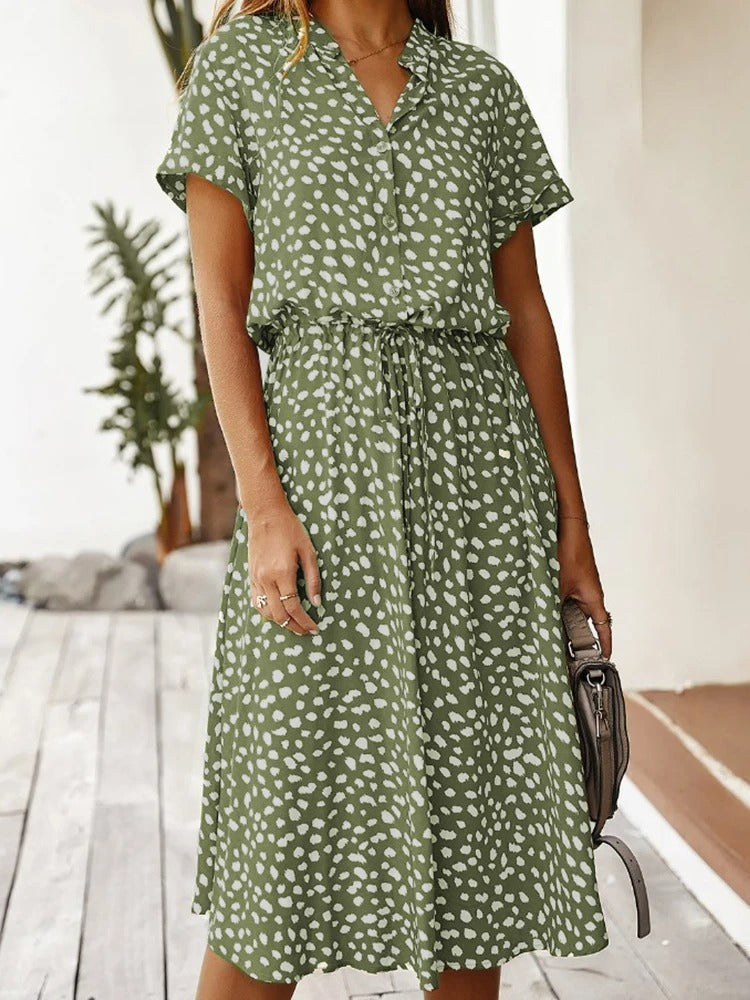 Women's Light Print Flowing Midi Dress full length - Casual Summer Wedding Guest Midi Dress