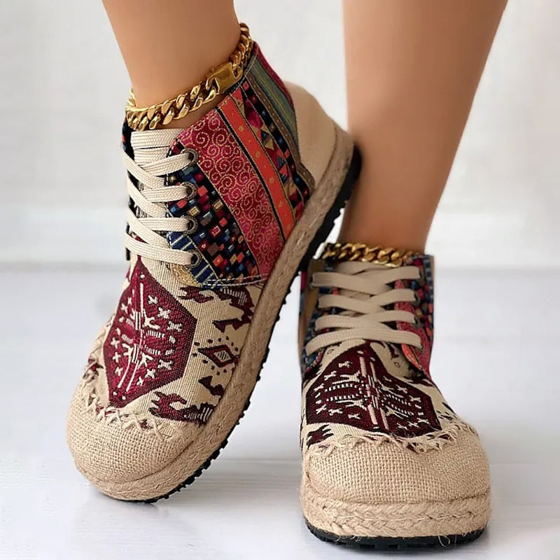 Red boho woven pattern Trainers