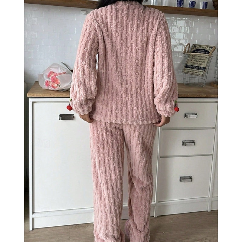 Pink fluffy cherry-detail Loungewear Set