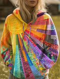 Women's Artistic Multicolour Patchwork Hoodie