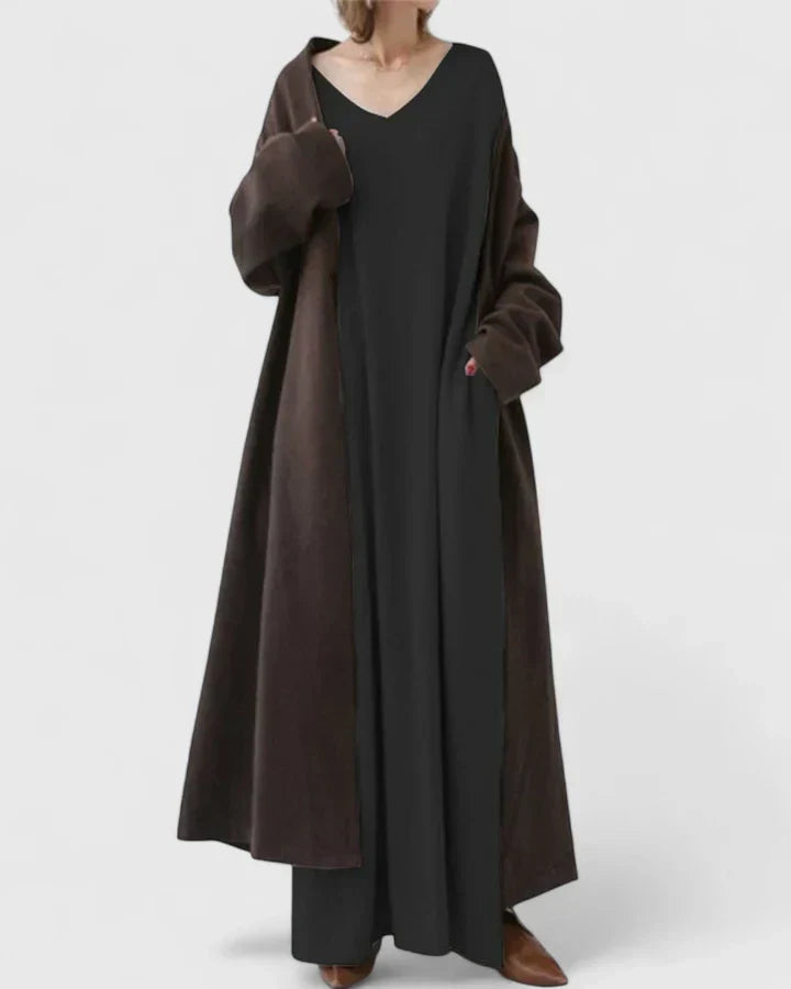 Oversized V neck maxi jumper dress with a v neckline