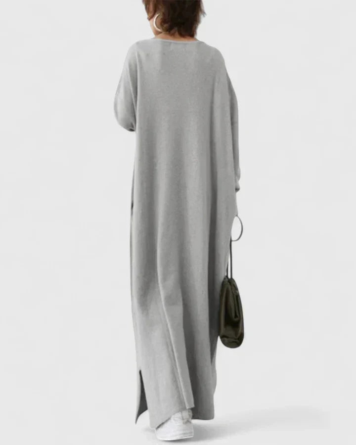 Oversized V neck maxi jumper dress with ribbed cuffs