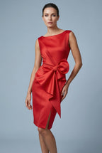 Red bow waist cocktail dress for women – sleeveless fitted pencil style