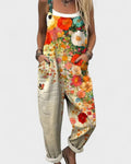 Floral print relaxed overalls jumpsuit in multicolour, front view