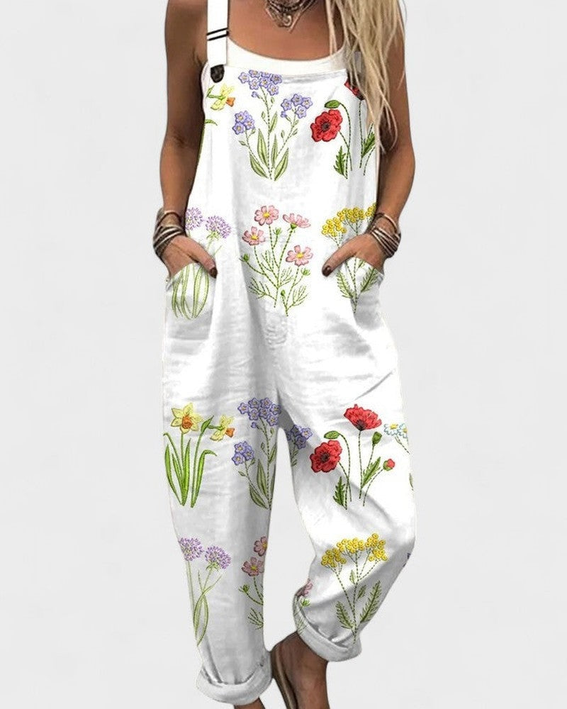 Floral print overalls jumpsuit in multicolour, full length view