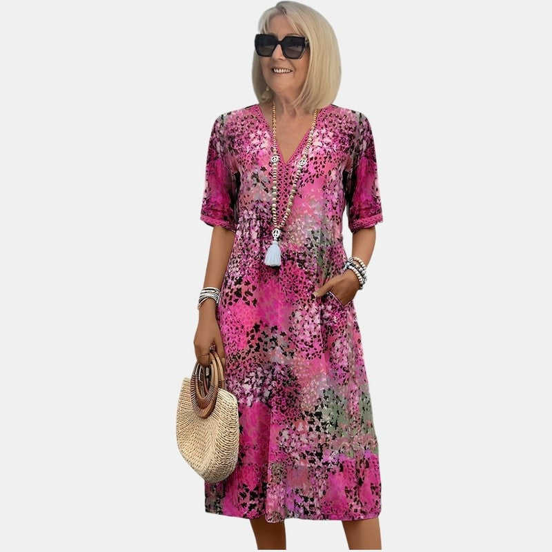 Relaxed floral midi dress, print close-up detail