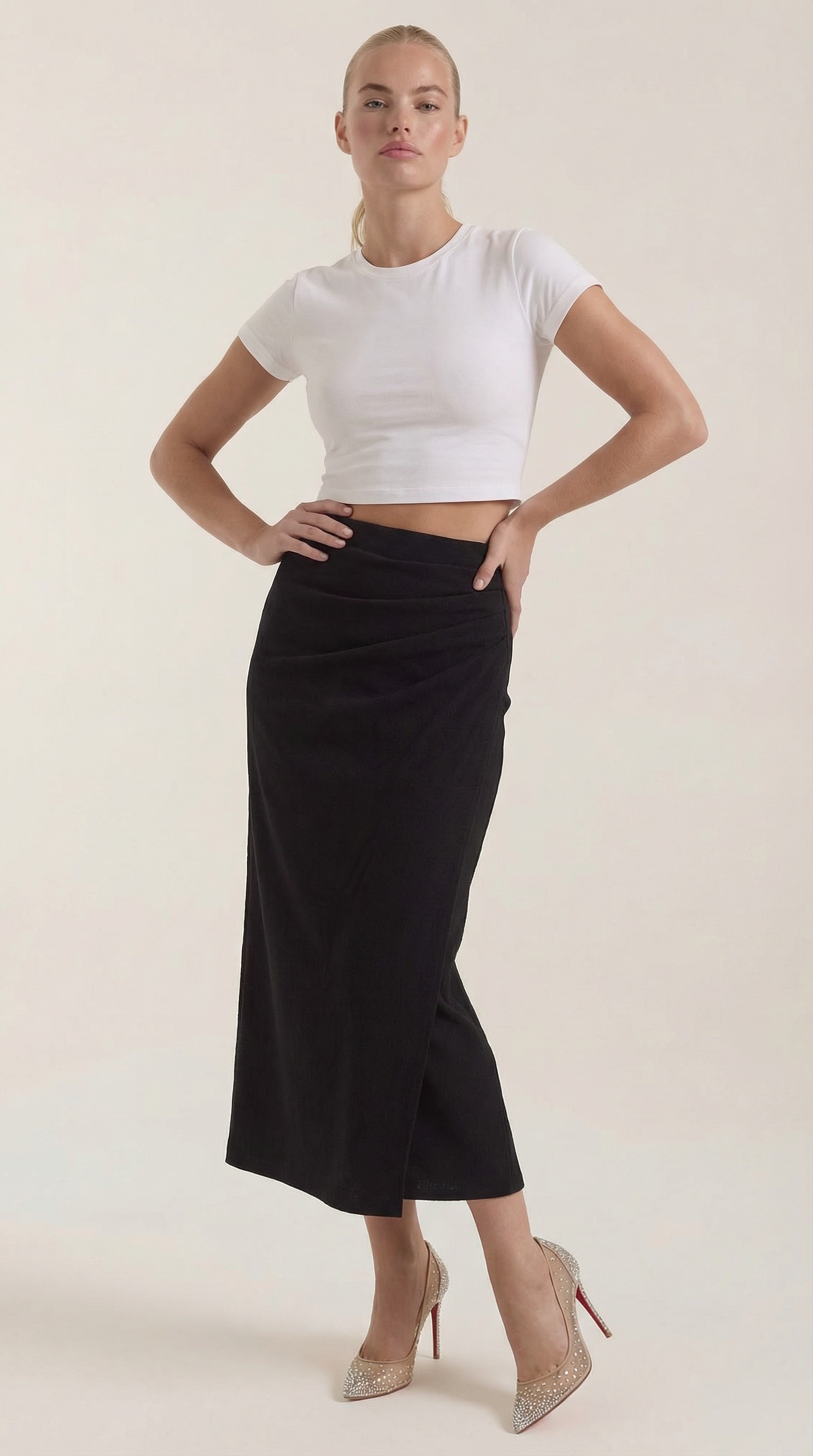 Elsie Ruched Cotton Midi Skirt