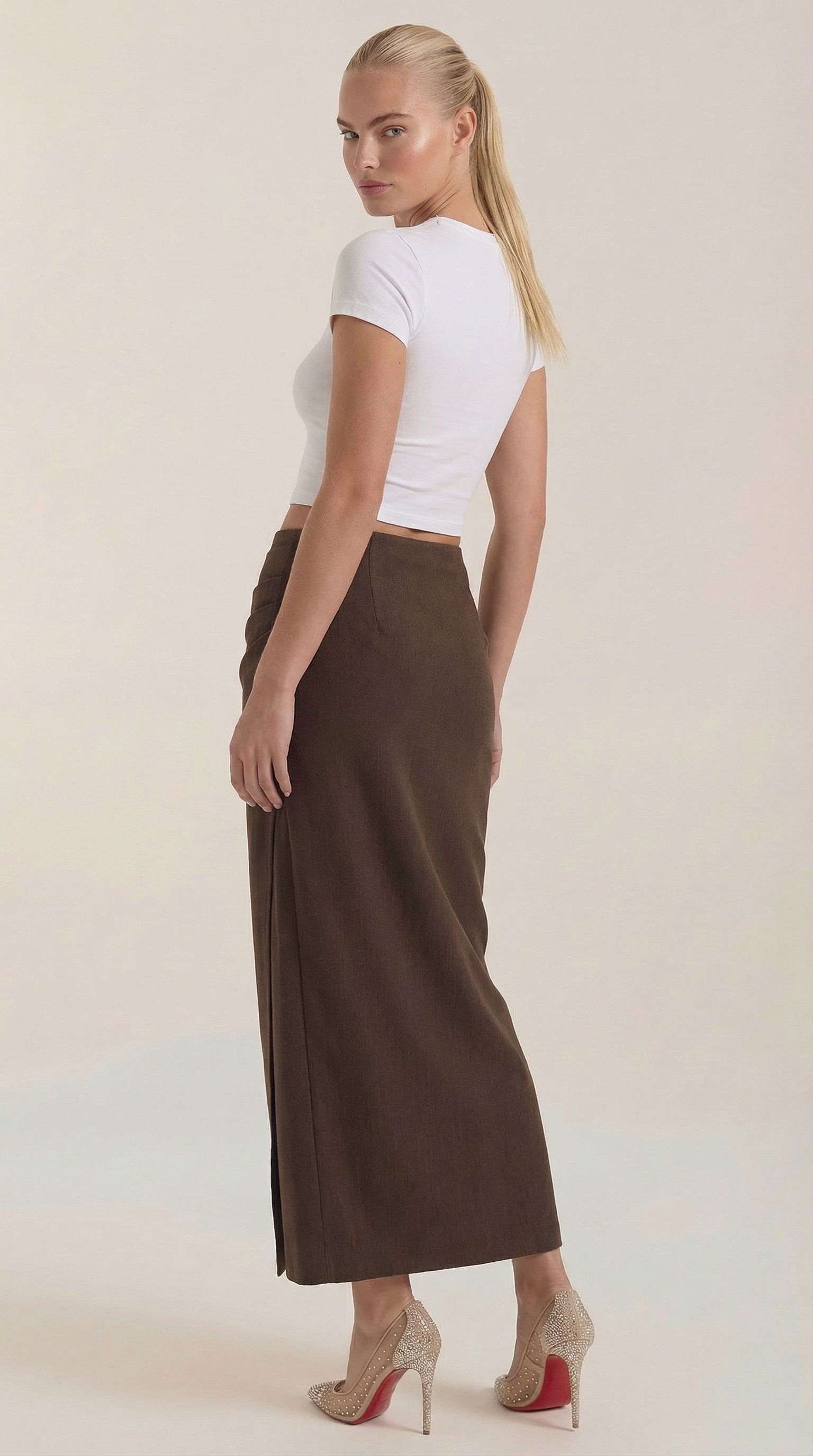 Elsie Ruched Cotton Midi Skirt