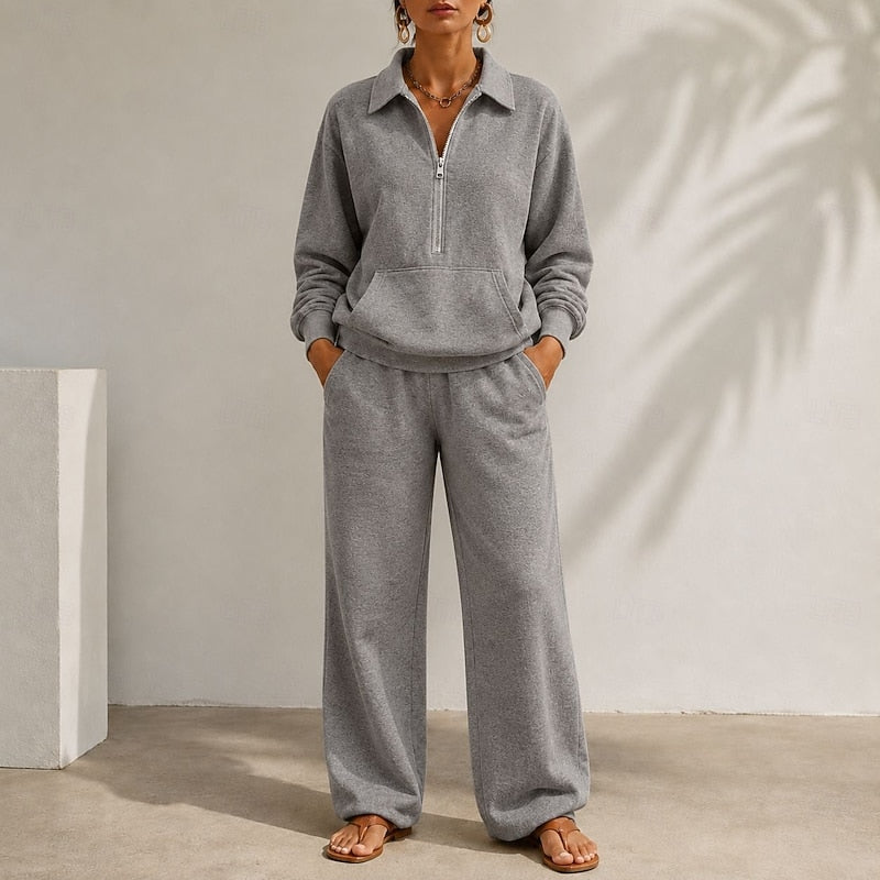 Grey relaxed zip-collar Co-Ord Set