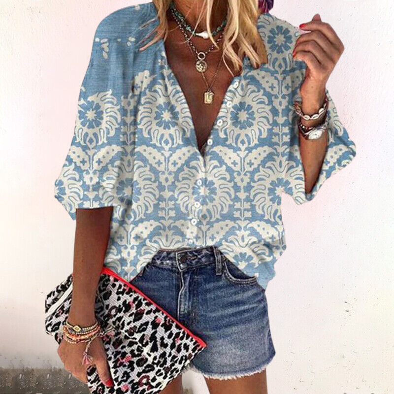 Green floral blouse lifestyle shot casual style