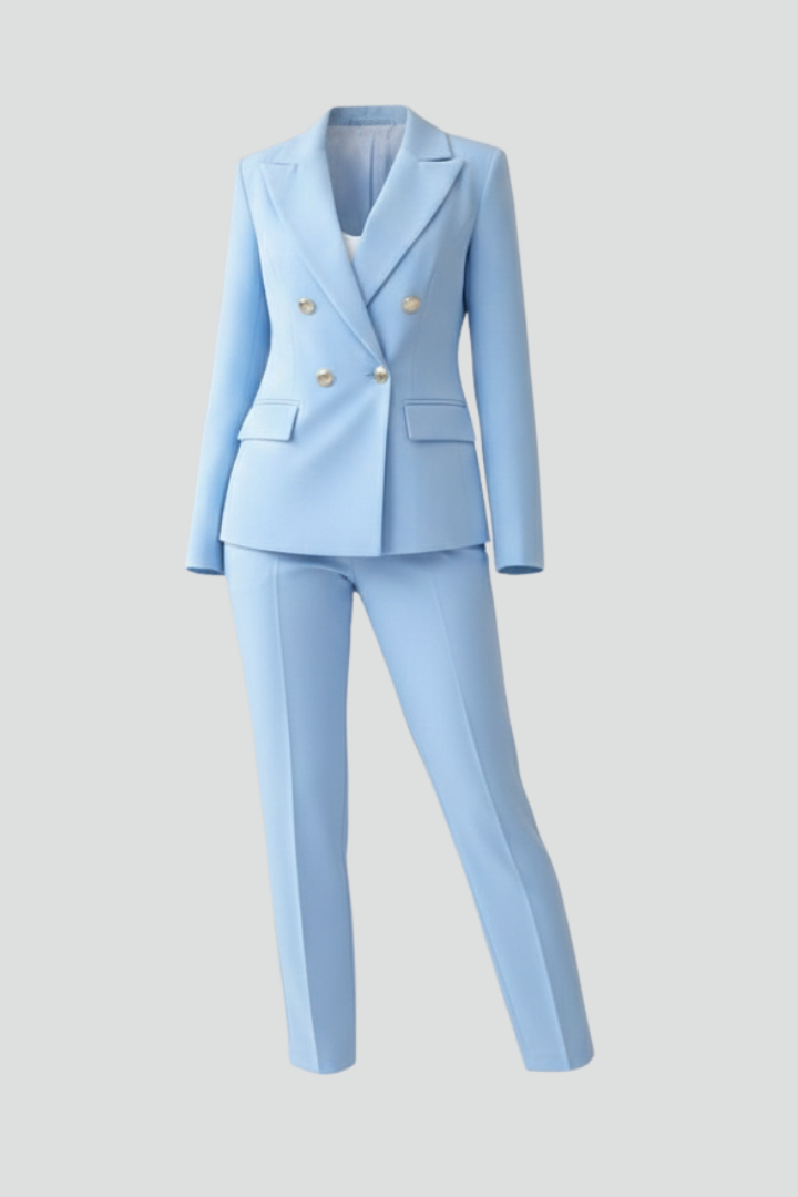 Light Blue double-breasted co-ord suit set, front view
