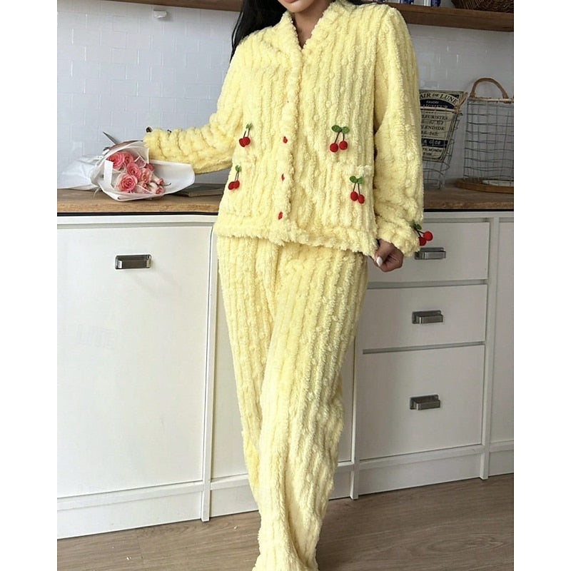 Pink fluffy cherry-detail Loungewear Set