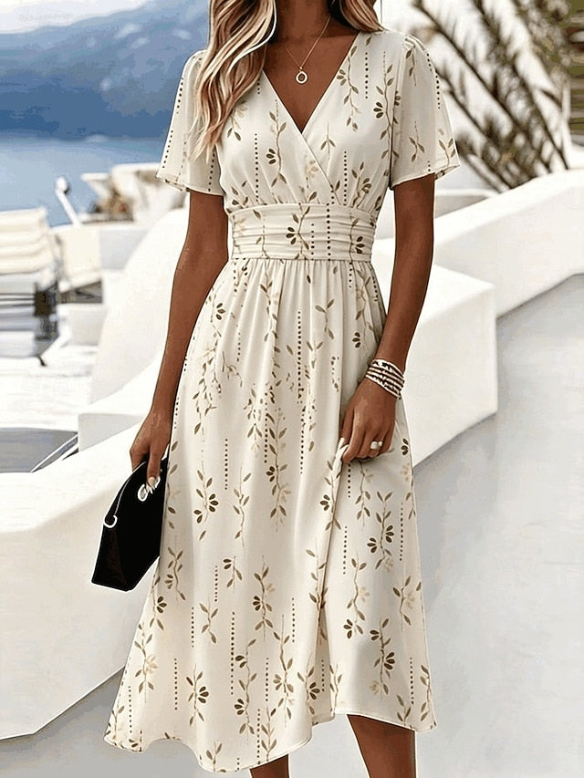 Floral Wrap Waist Midi Dress – Wedding Guest