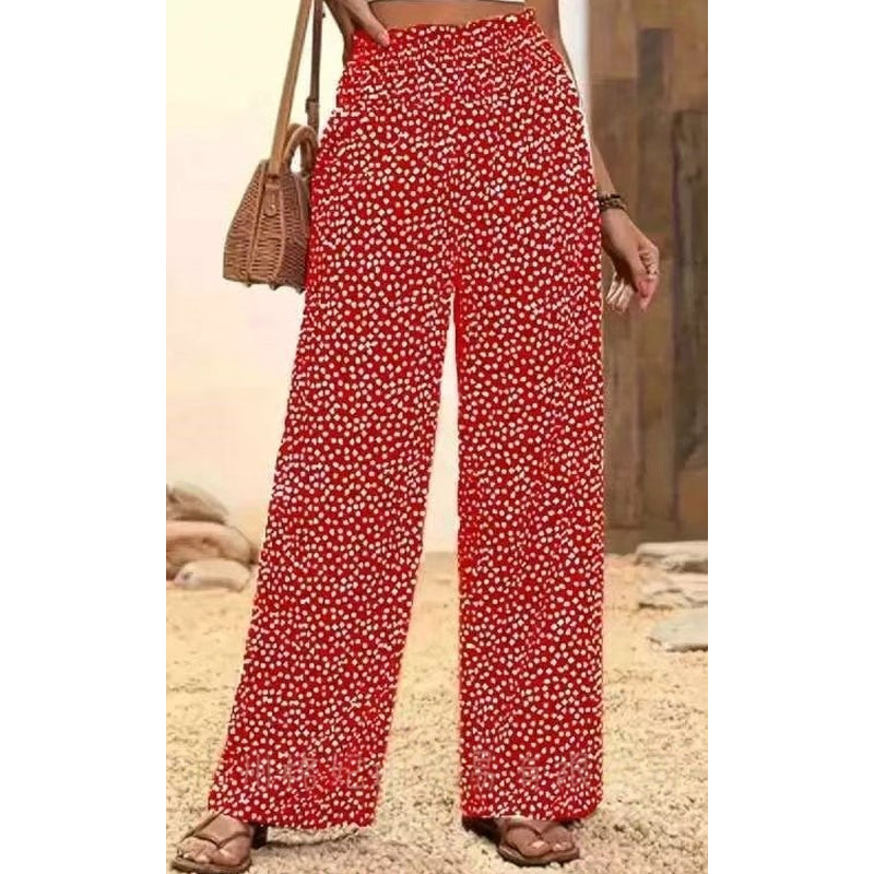 Smocked High Waist Wide Leg Trousers