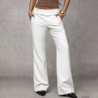 Wide leg high waist flared trousers in black, front view on model