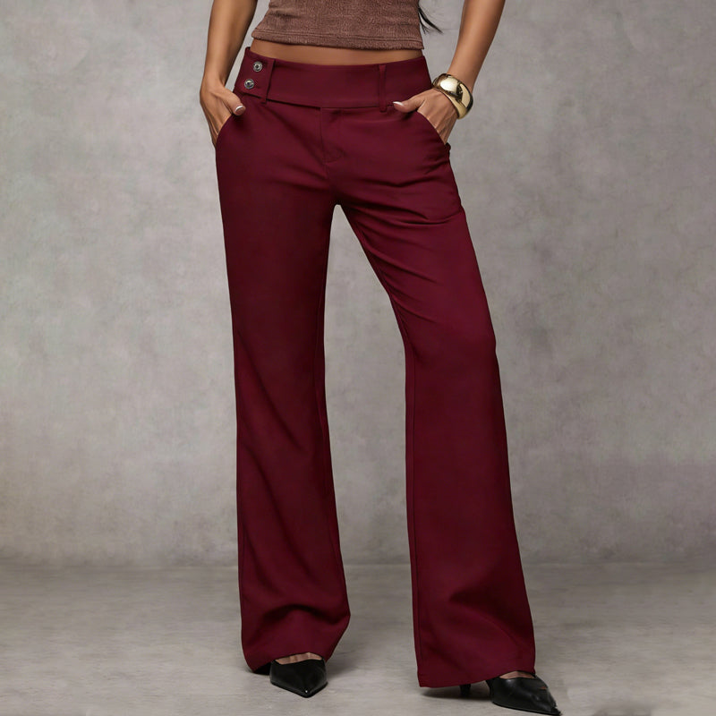 Wide leg trousers styled for smart-casual occasion, lifestyle shot