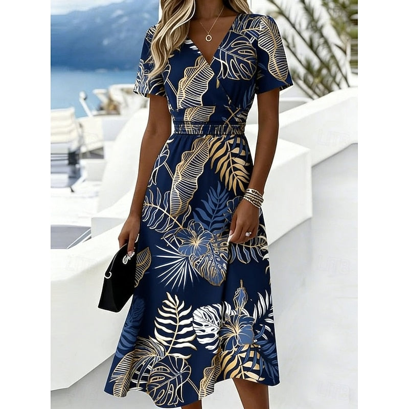 Floral wrap waist midi dress wedding guest style full length
