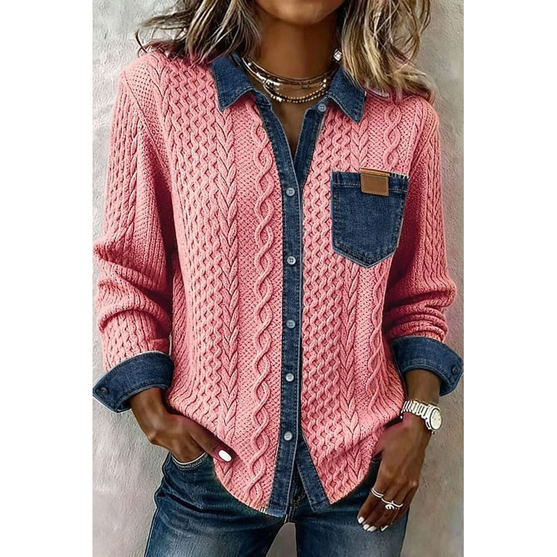 Textured Contrast Panel Blouse