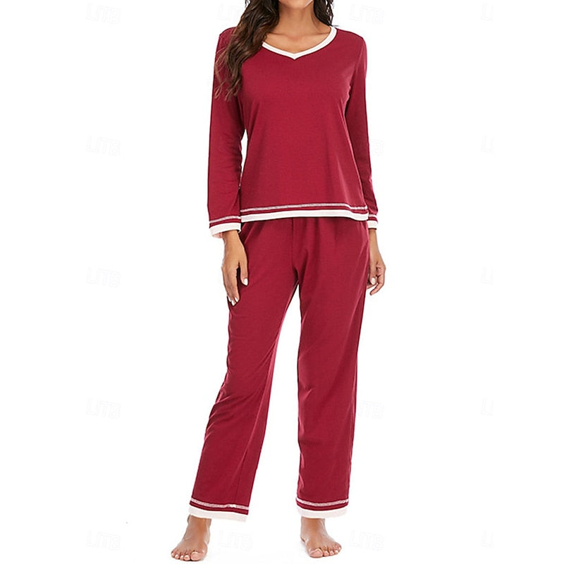 Wine relaxed V-neck Loungewear Set