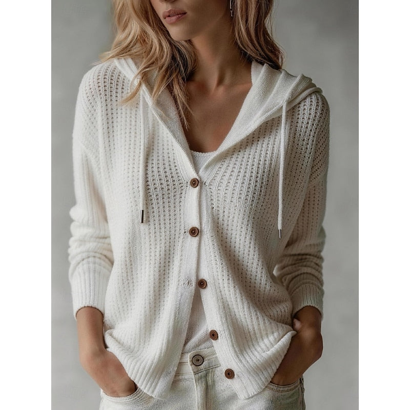 Maroon hooded button-front cardigan