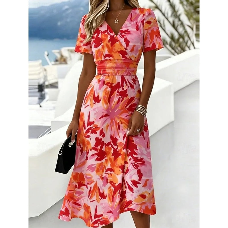 Floral wrap waist midi dress elegant occasion wear