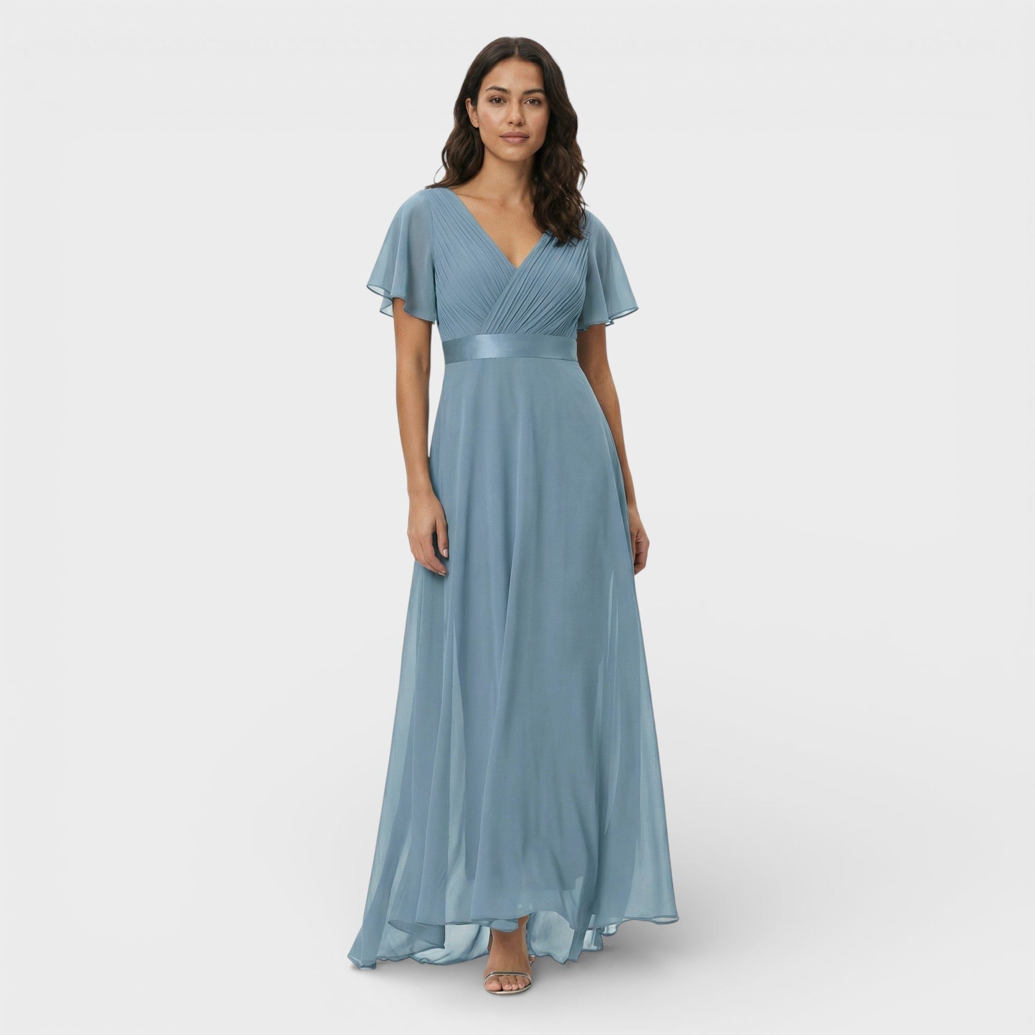 Green pleated v-neck dress