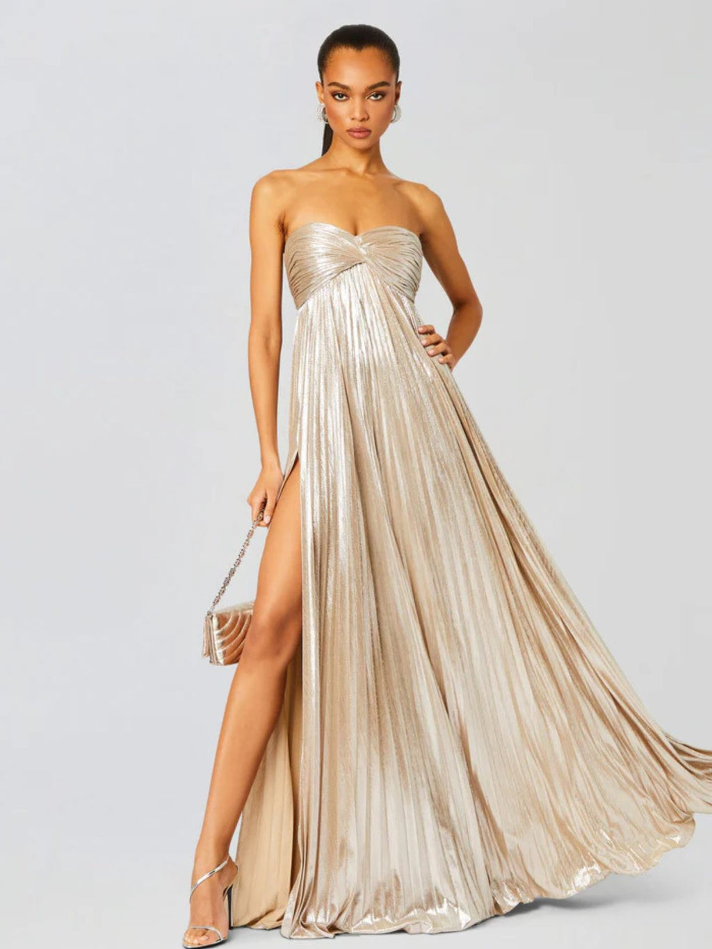 Champagne strapless twisted bodice dress