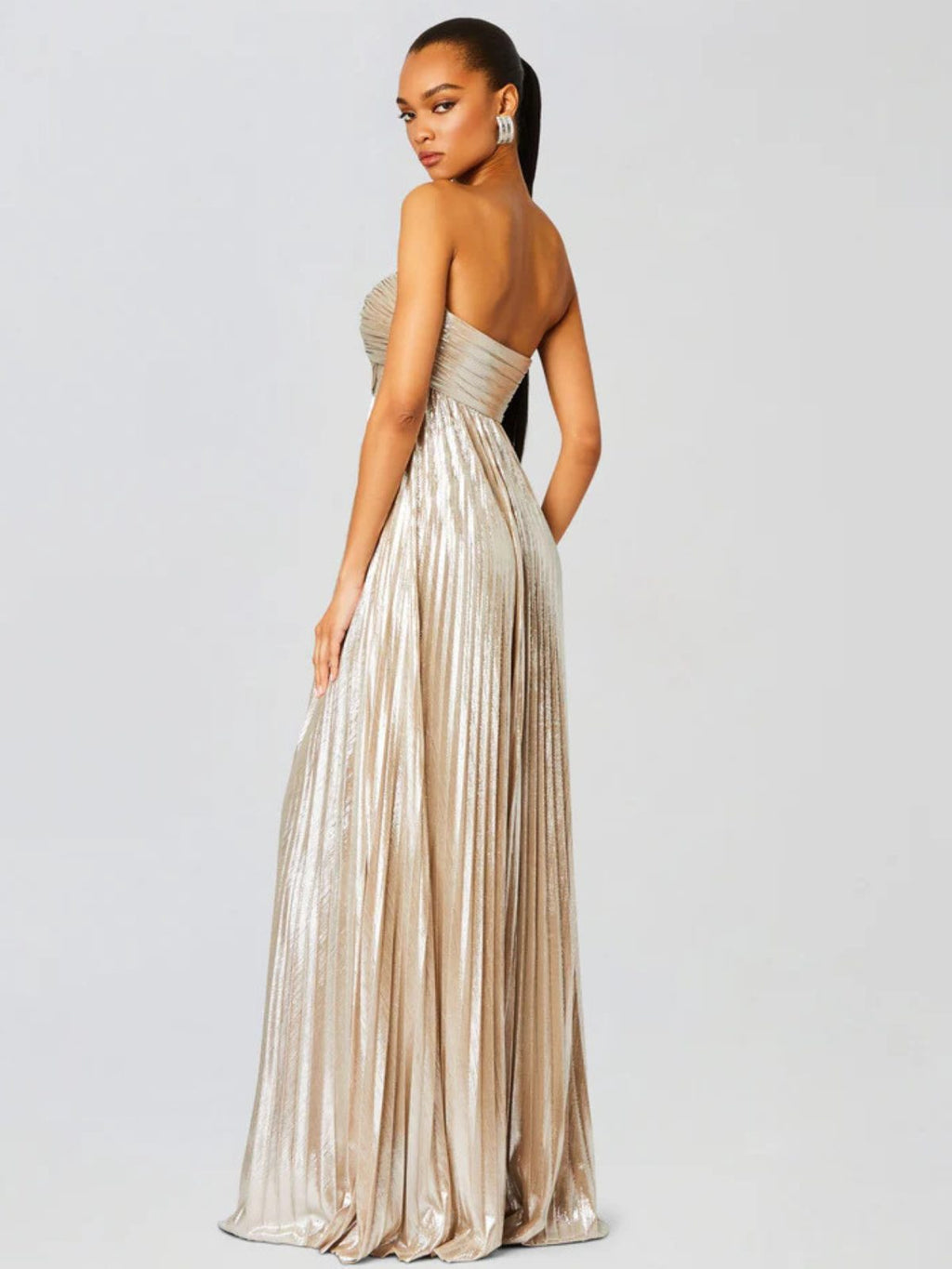 Champagne strapless twisted bodice dress