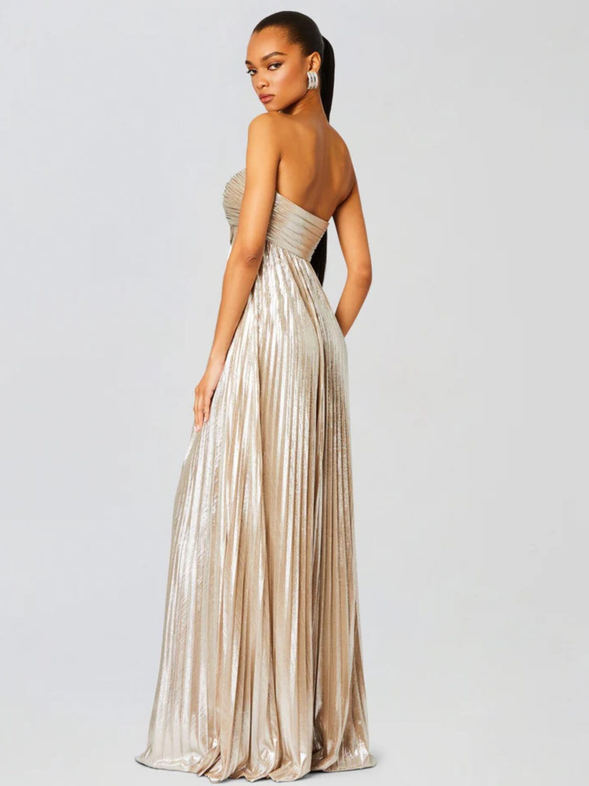 Champagne strapless twisted bodice dress