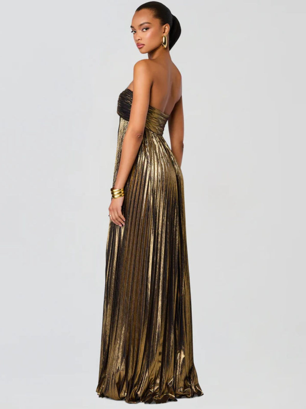 Champagne strapless twisted bodice dress