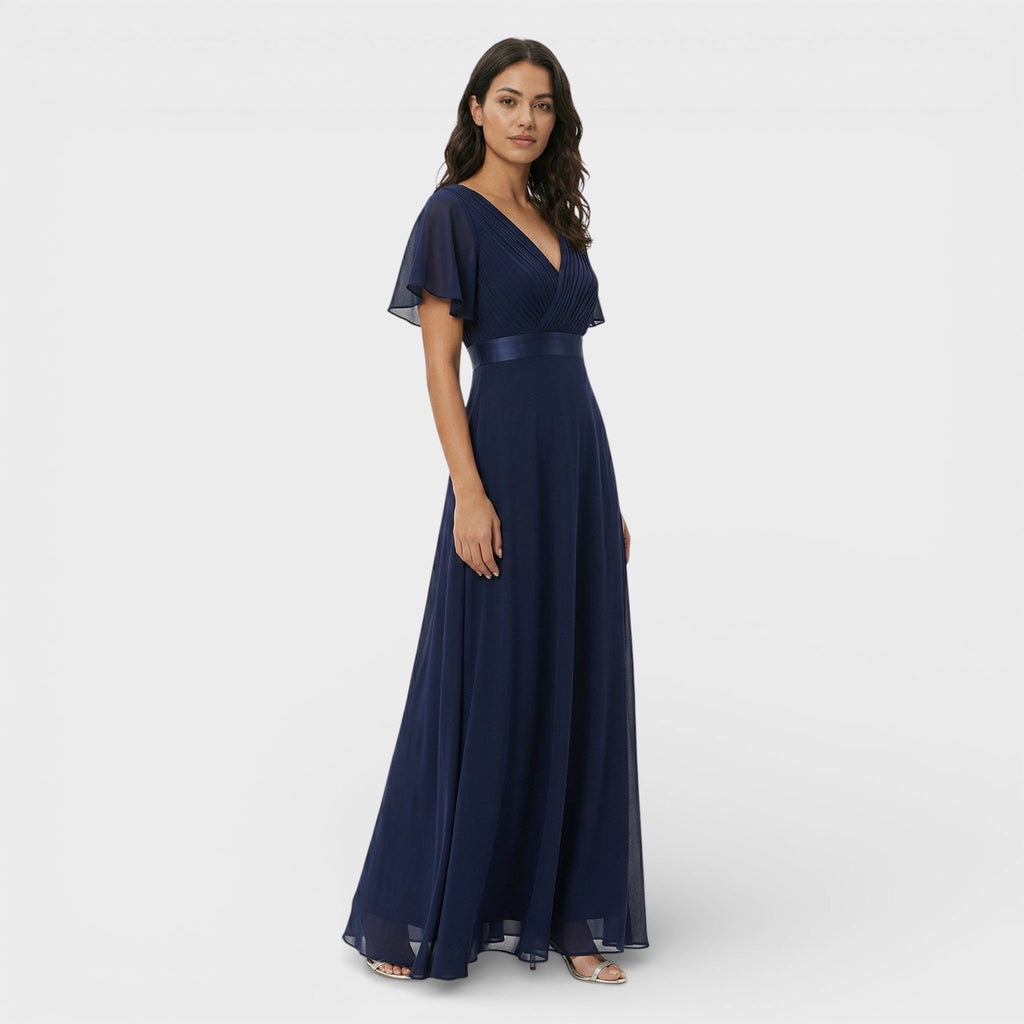 Green pleated v-neck dress