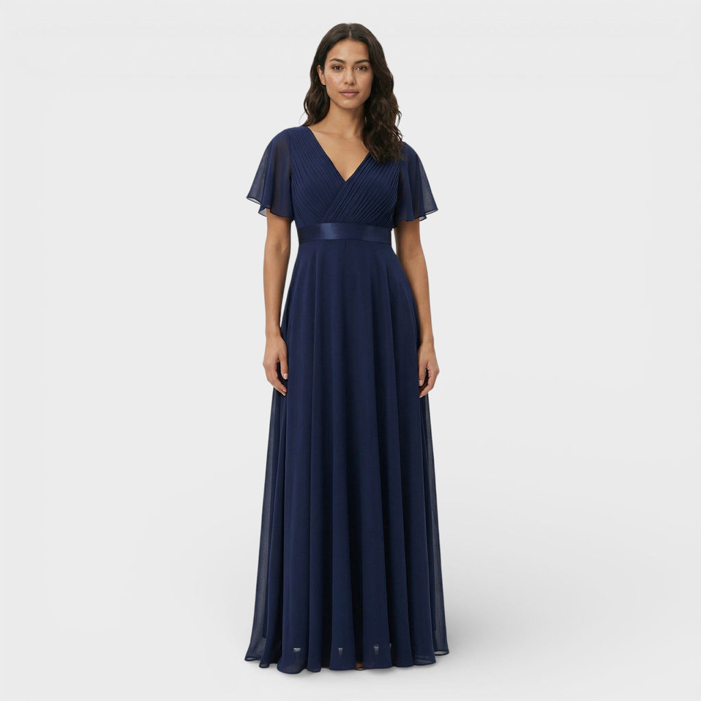 Green pleated v-neck dress