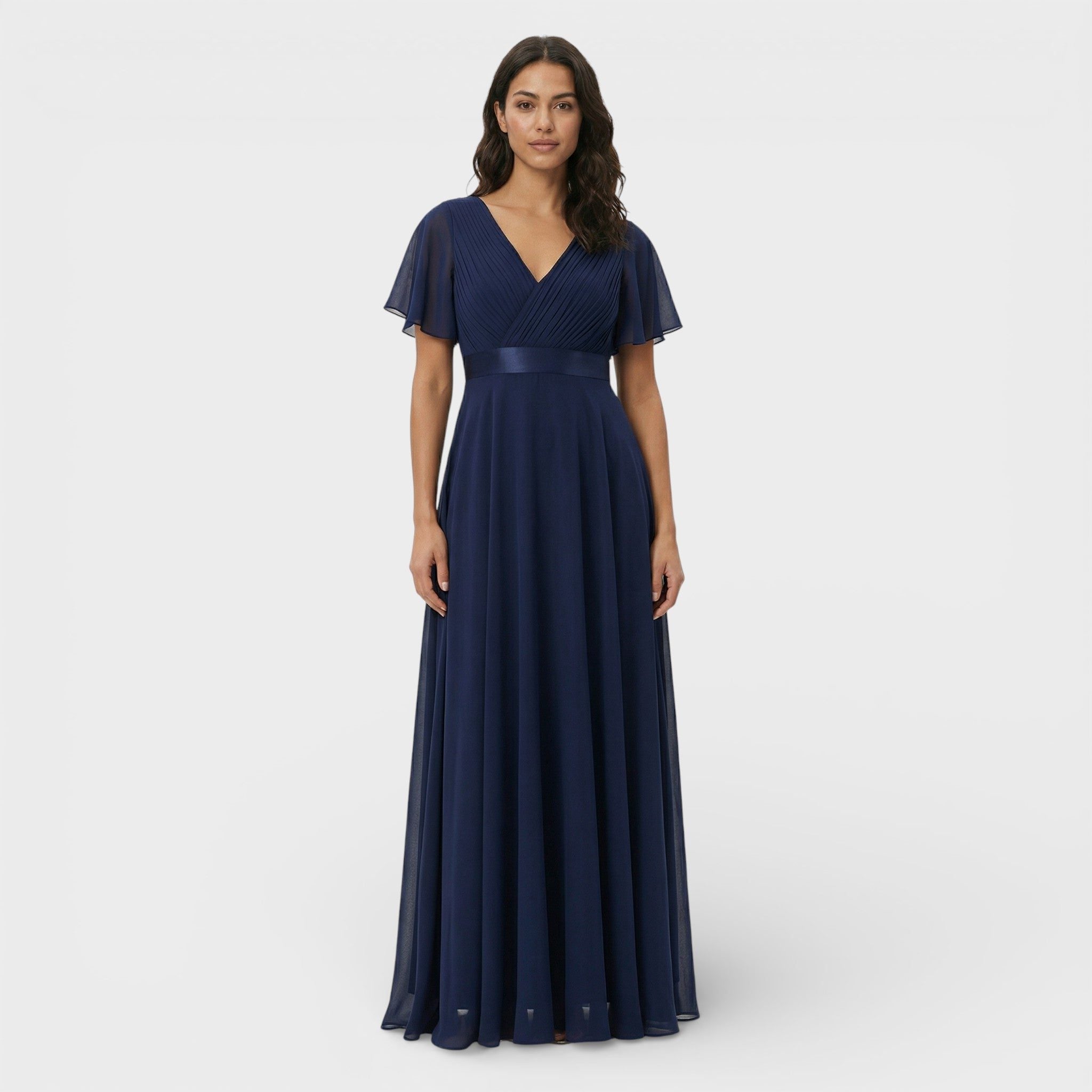 Green pleated v-neck dress