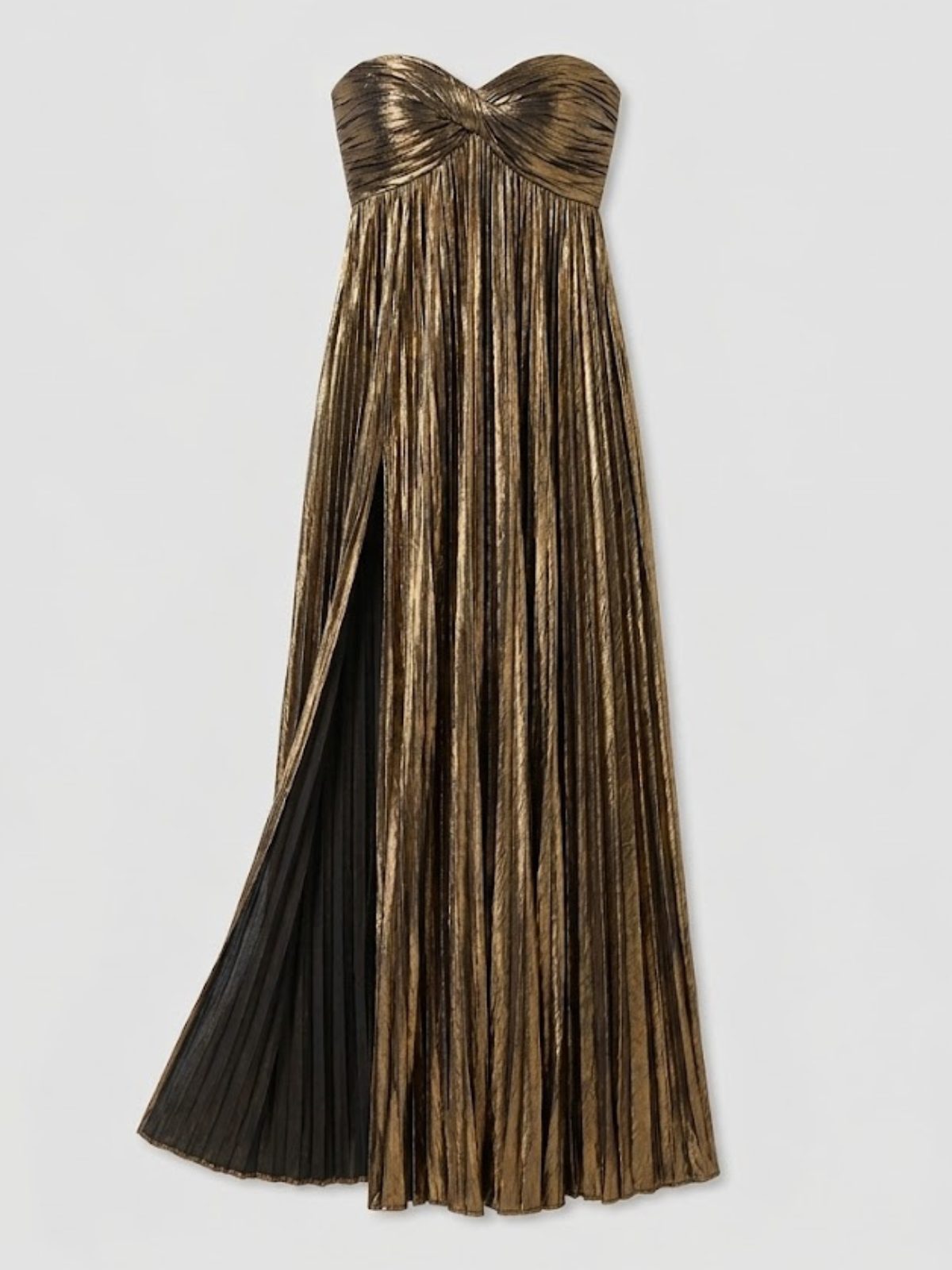 Strapless Twisted Bodice Wedding Guest Dress – Leg-Split Maxi Gown
