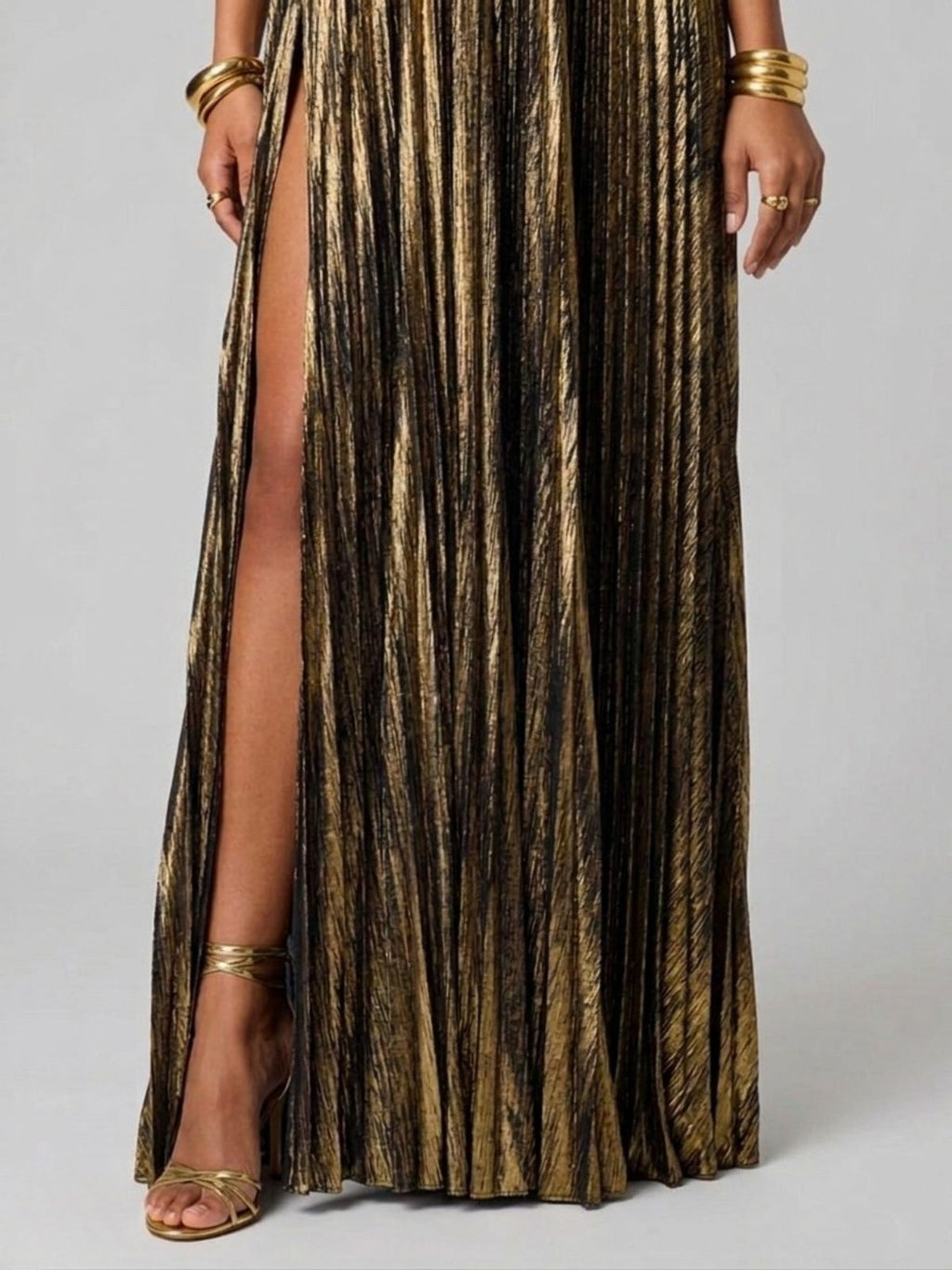 Champagne strapless twisted bodice dress