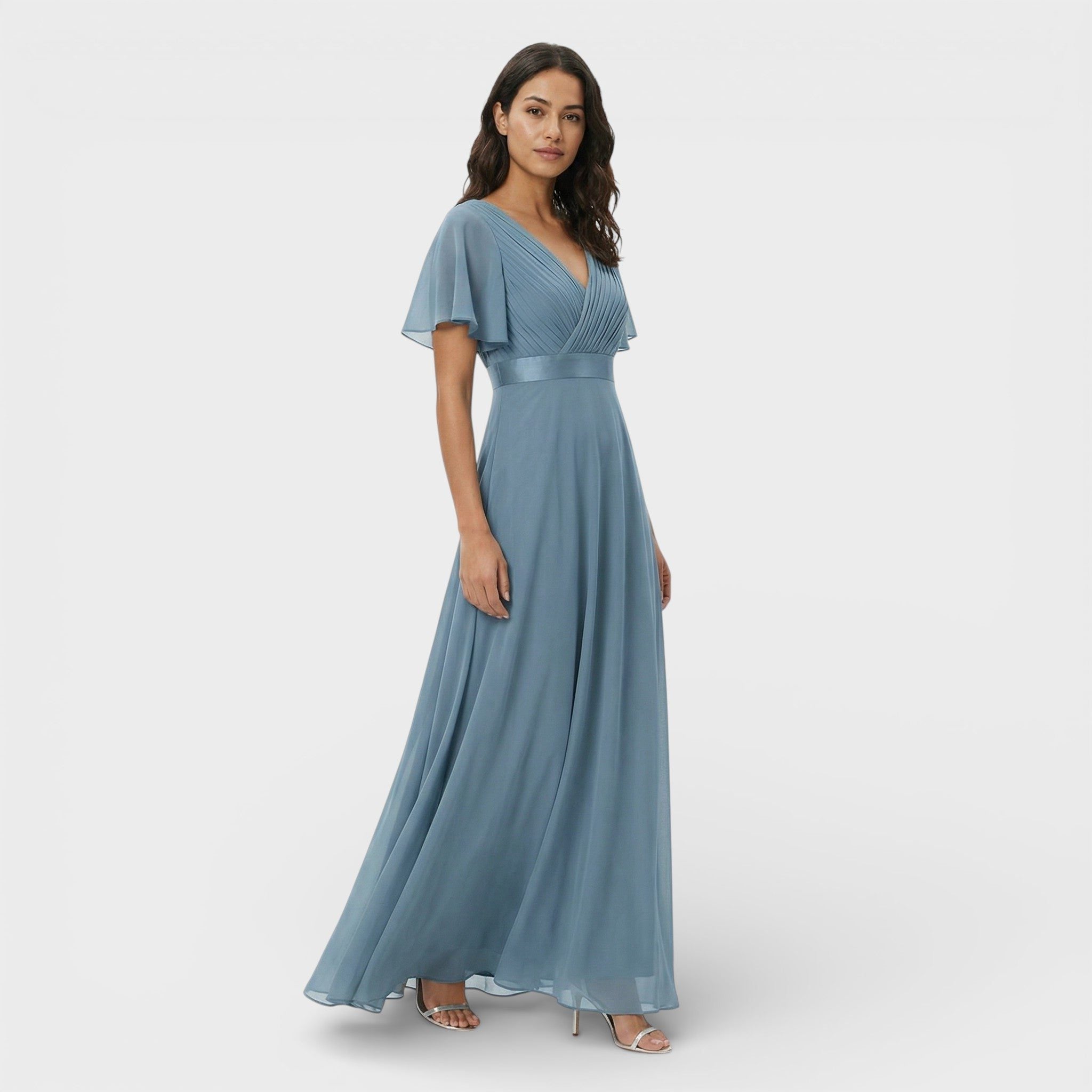 Green pleated v-neck dress