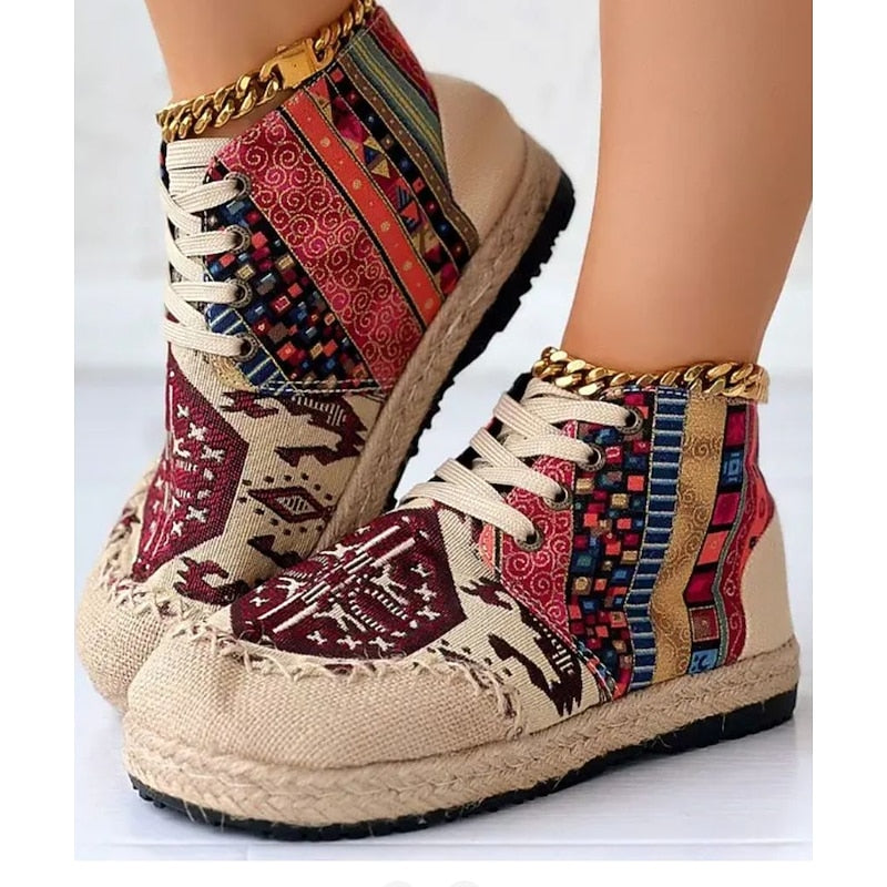 Red boho woven pattern Trainers