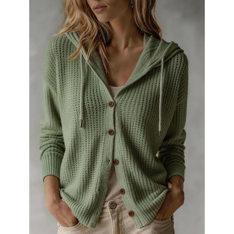 Maroon hooded button-front cardigan
