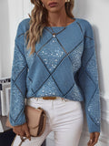 Blue Sequin Diamond Knit Jumper, front view